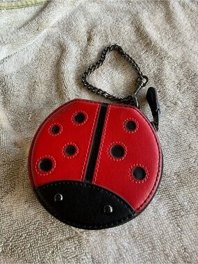 Coach Red and Black Ladybug Coin Pouch with Chain